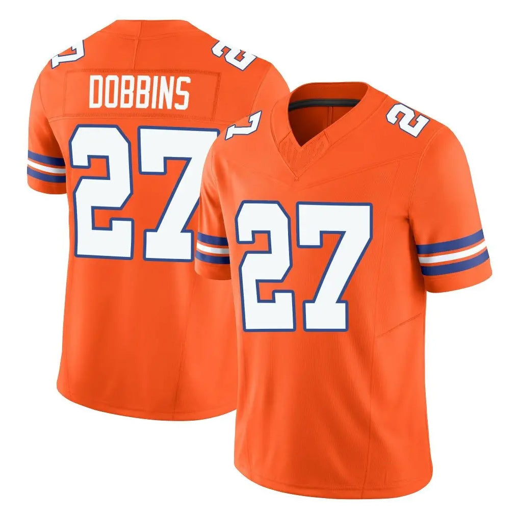 D.Broncos #27 J.K. Dobbins Player Orange Limited Alternate Vapor F.U.S.E. Throwback Game Hdoa Stitched Jerseys