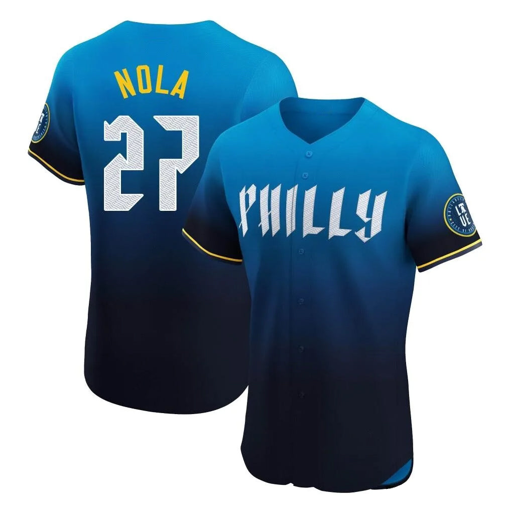 P.Phillies #27 Aaron Nola Player Blue City Connect Home Limited Elite Hdoa Stitched Jerseys