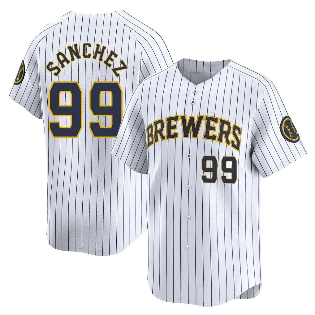 M.Brewers #99 Gary Sanchez Player White Stripes Home Game Hdoa Stitched Jerseys