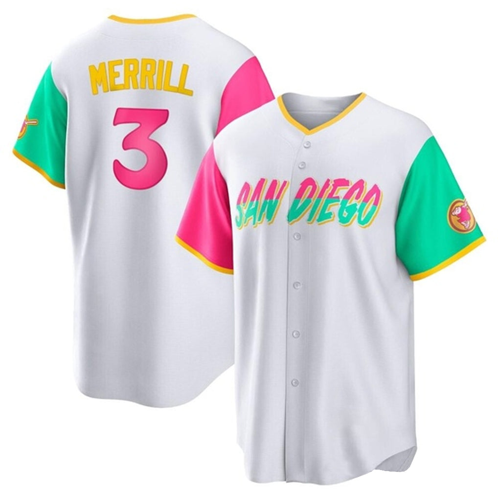 S.Diego Padres #3 Jackson Merrill Player White City Connect Home Game Hdoa Stitched Jerseys