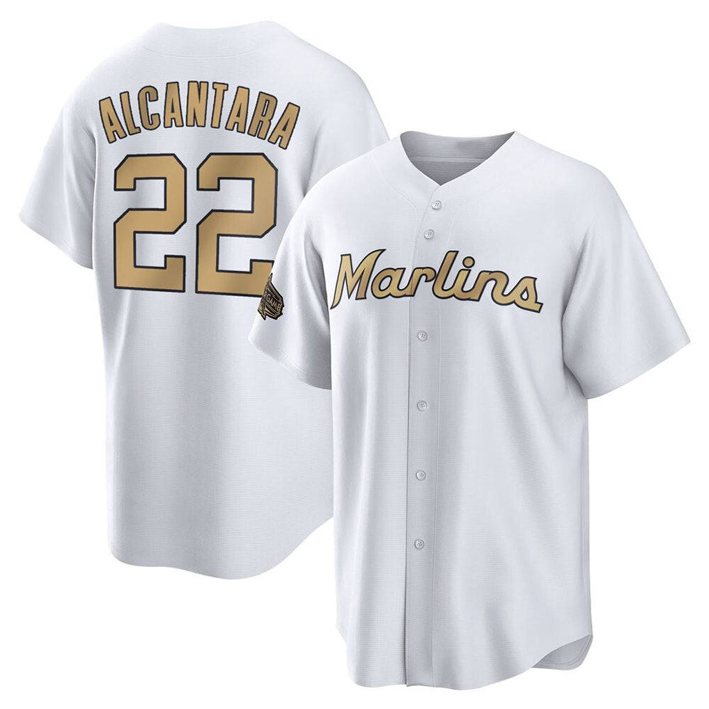 M.Marlins #22 Sandy Alcantara Player Gold  Home Game Hdoa Stitched Jerseys