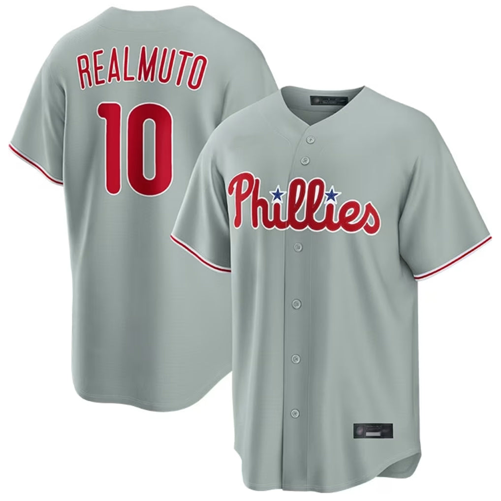 P.Phillies #10 J.T. Realmuto Player Gray Home Game Hdoa Stitched Jerseys