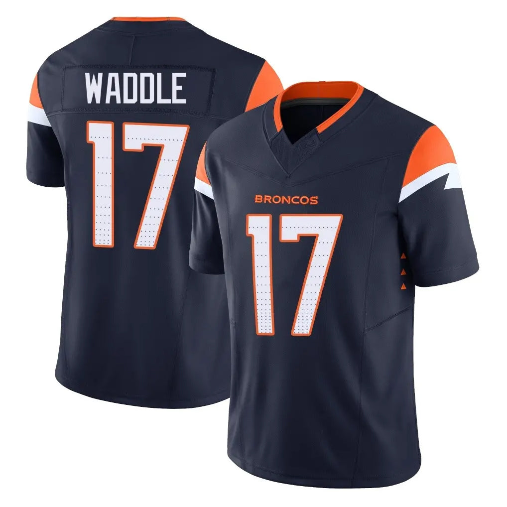 D.Broncos #17 Jaylen Waddle Player Navy Limited Vapor F.U.S.E. Home Game Hdoa Stitched Jerseys