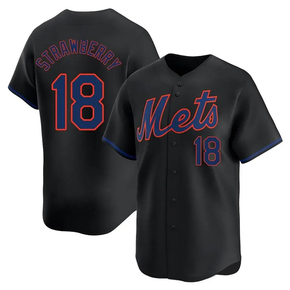NY.Mets #18 Darryl Strawberry Player Black Alternate Home Limited Hdoa Stitched Jerseys
