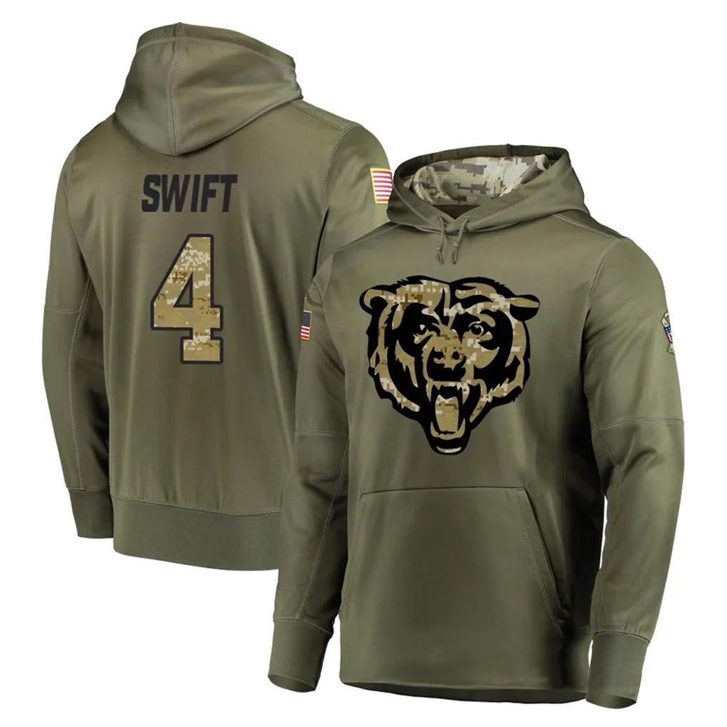 C.Bears #4 D'Andre Swift Player Olive Salute to Service Pullover Hoodies Home Game Hdoa Stitched Jerseys