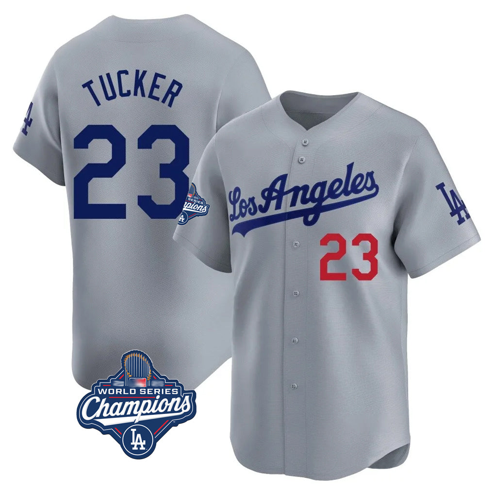 LA.Dodgers #23 Kyle Tucker Player Gray World Series Meet Limited Home Hdoa Stitched Jerseys