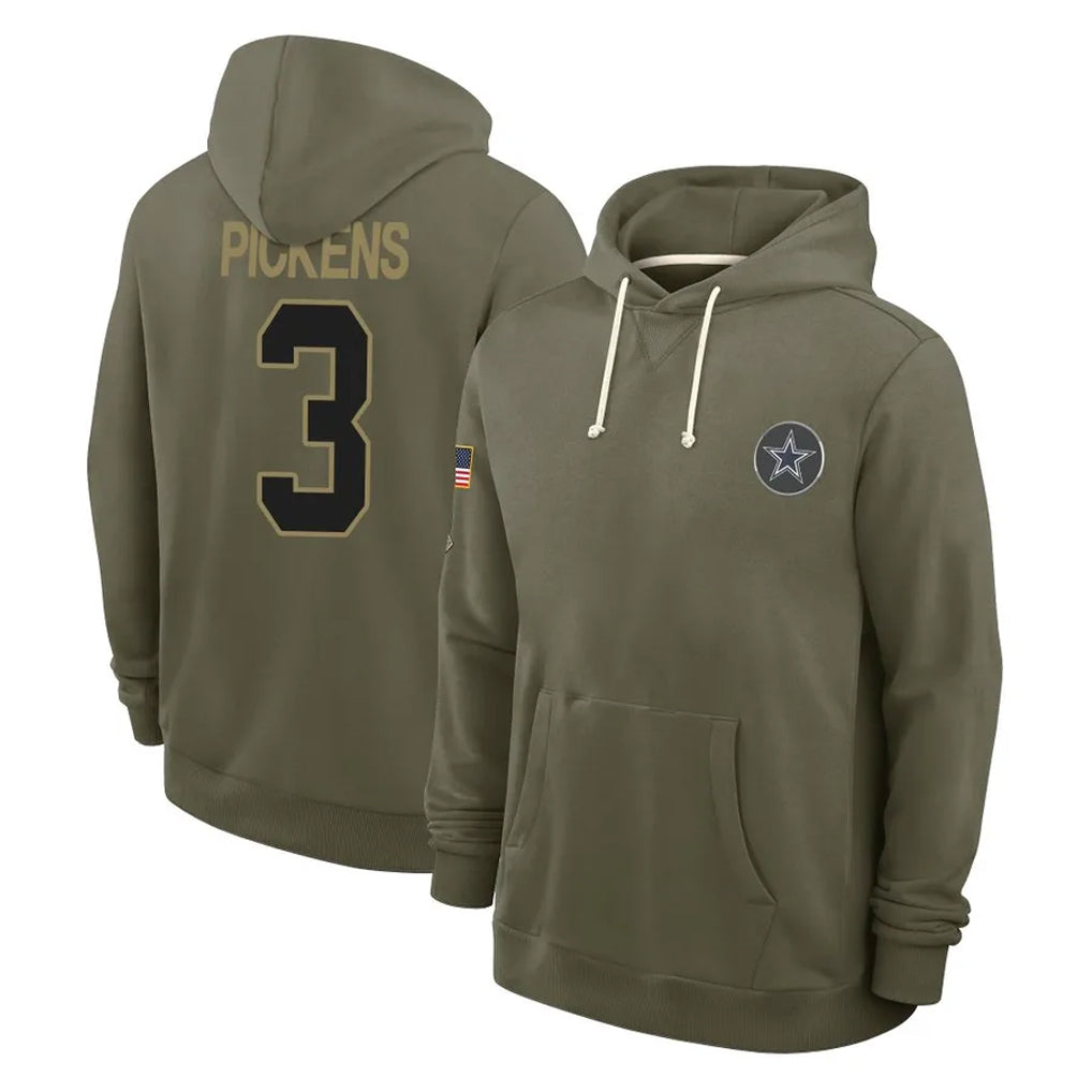 D.Cowboys #3 George Pickens Player Olive Salute to Service Pullover Hoodies Limited Hdoa Stitched Jerseys