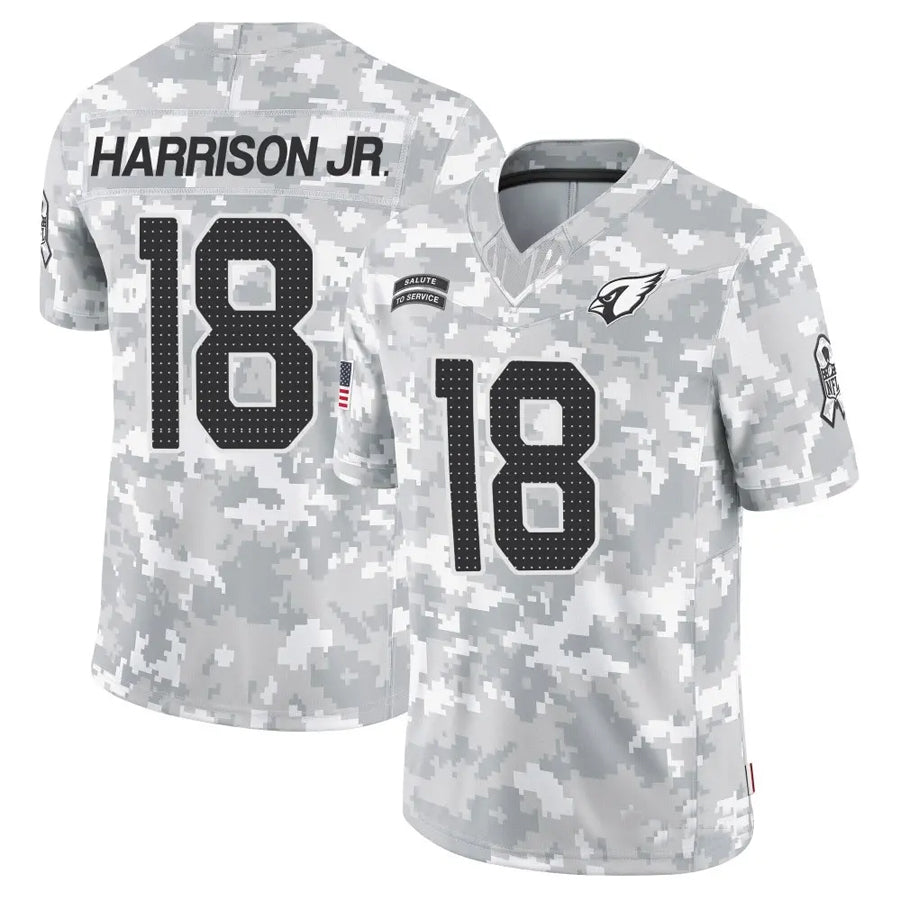 A.Cardinals #18 Marvin Harrison Jr. Player Camo Salute to Service Limited Hdoa Stitched Jerseys