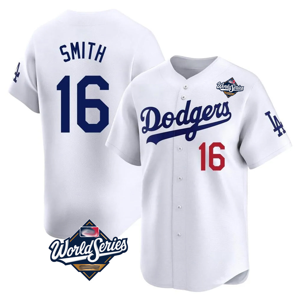 LA.Dodgers #16 Will Smith Player White World Series Limited Home Hdoa Stitched Jerseys