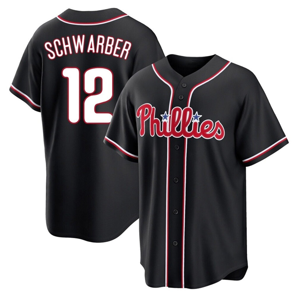 P.Phillies #12 Kyle Schwarber Player Black Fashion Out Home Game Hdoa Stitched Jerseys