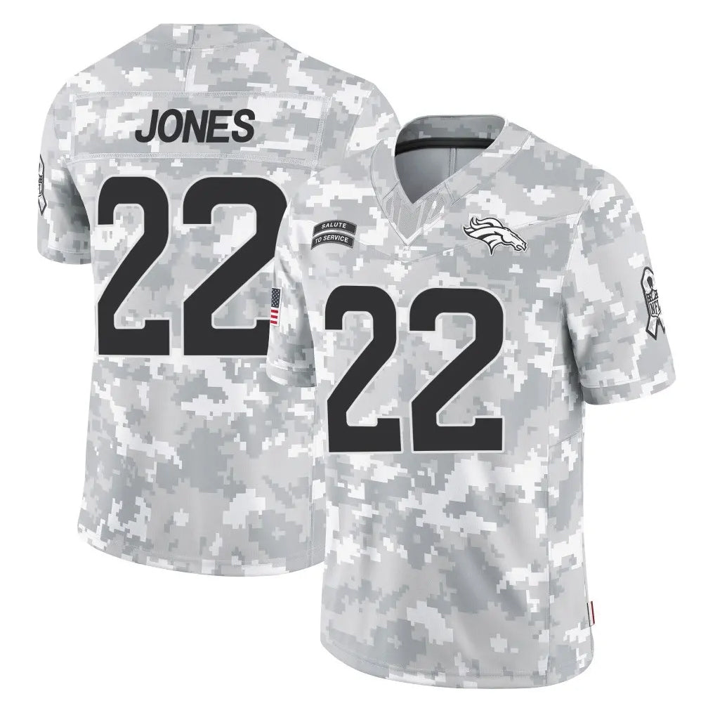 D.Broncos #22 Brandon Jones Player Arctic Camo Salute To Service Limited Hdoa Stitched Jerseys