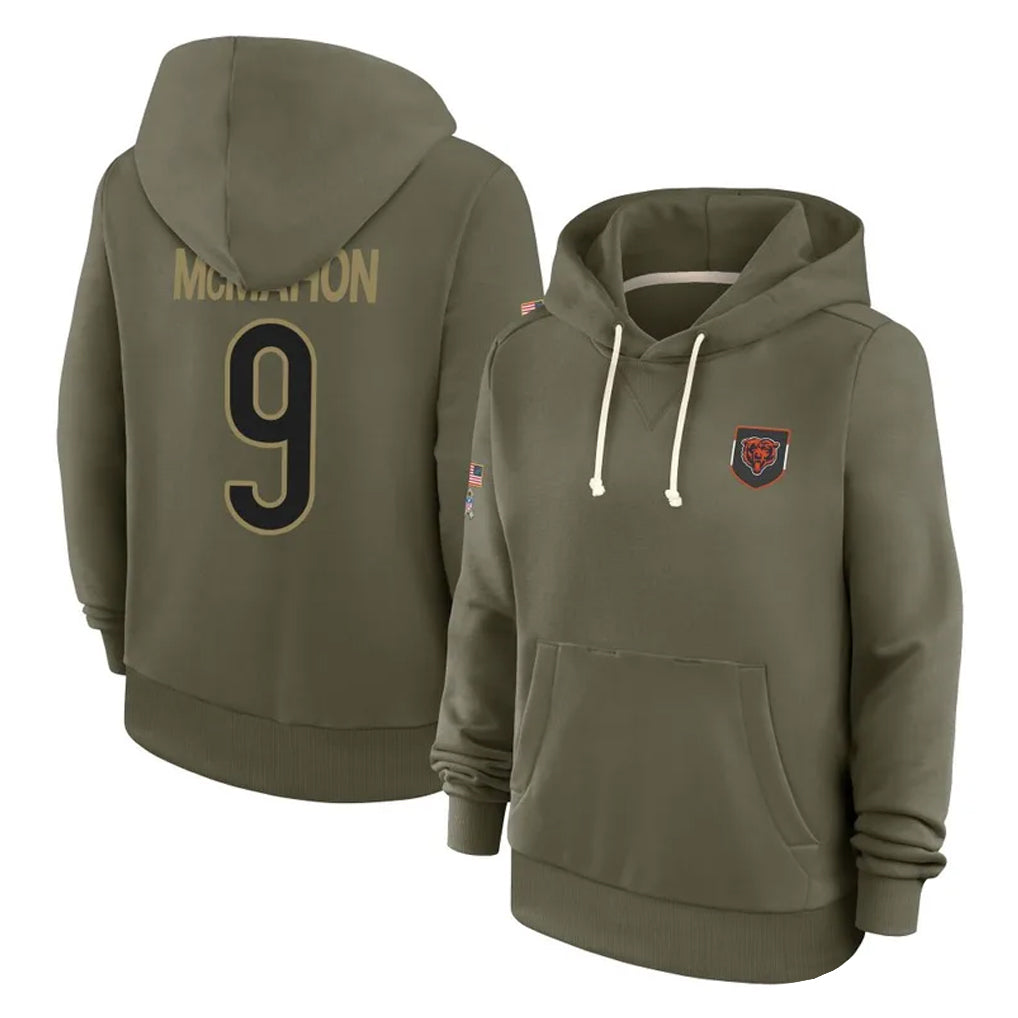 C.Bears #9 Jim McMahon Player Olive Salute to Service Pullover Hoodies Limited Hdoa Stitched Jerseys