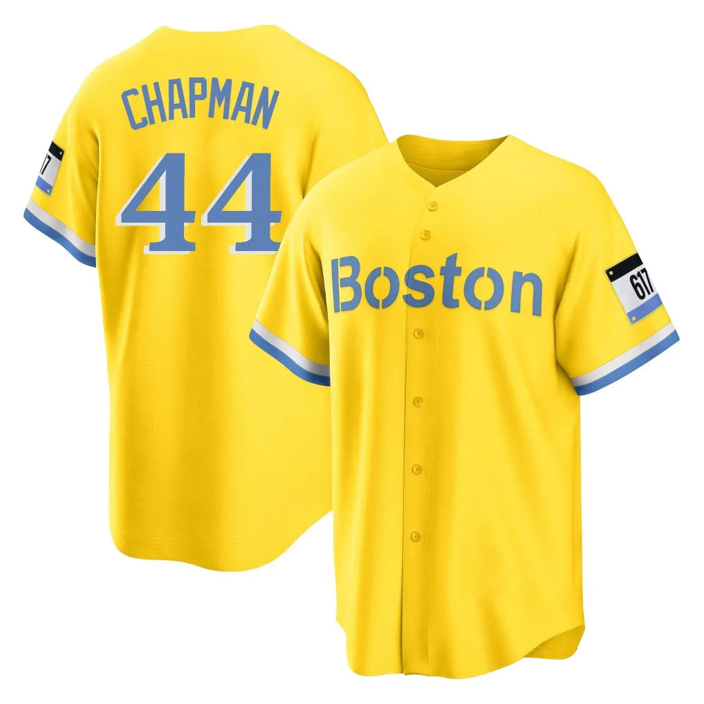 B.Red Sox #44 Aroldis Chapman Player Yellow Home Game Hdoa Stitched Jerseys