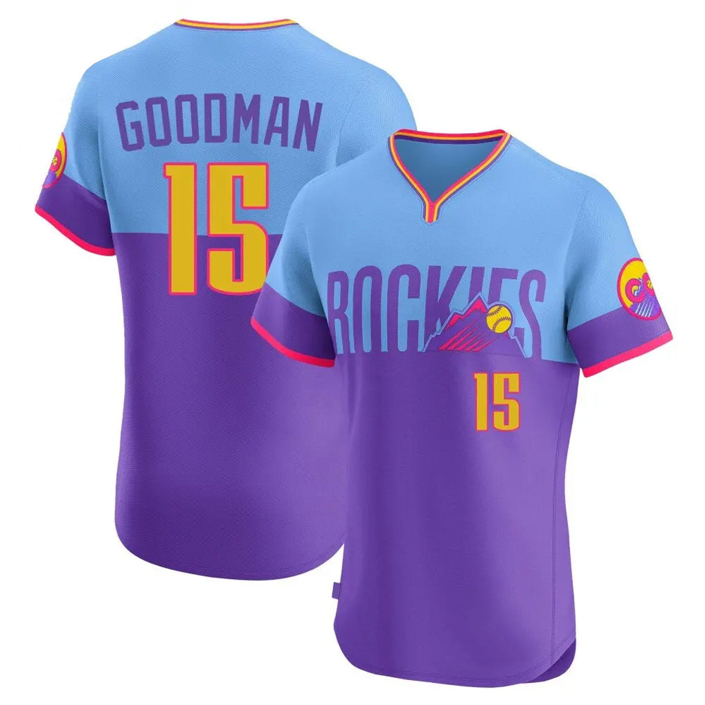 C.Rockies #15 Hunter Goodman Player Purple-Light Blue City Connect Limited Elite Home T-shirt Hdoa Stitched Jerseys
