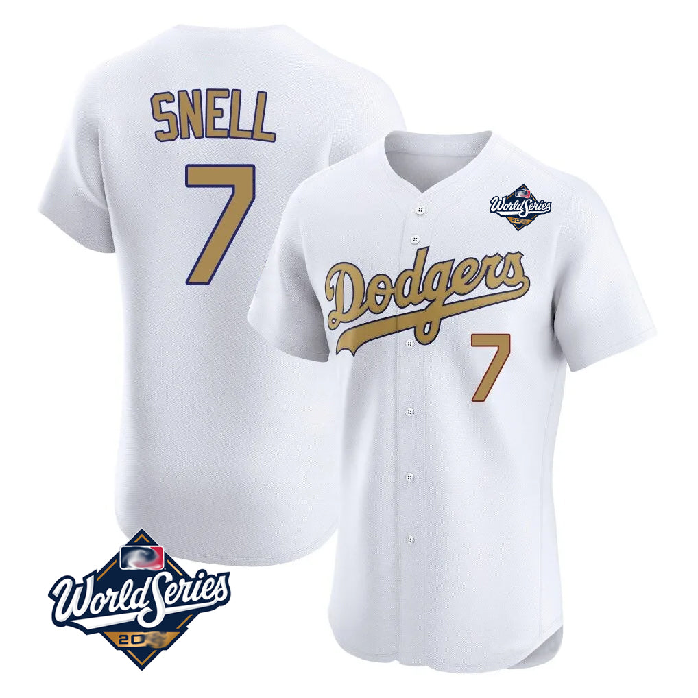 LA.Dodgers #7 Blake Snell Player Gold World Series Limited Elite Home Hdoa Stitched Jerseys