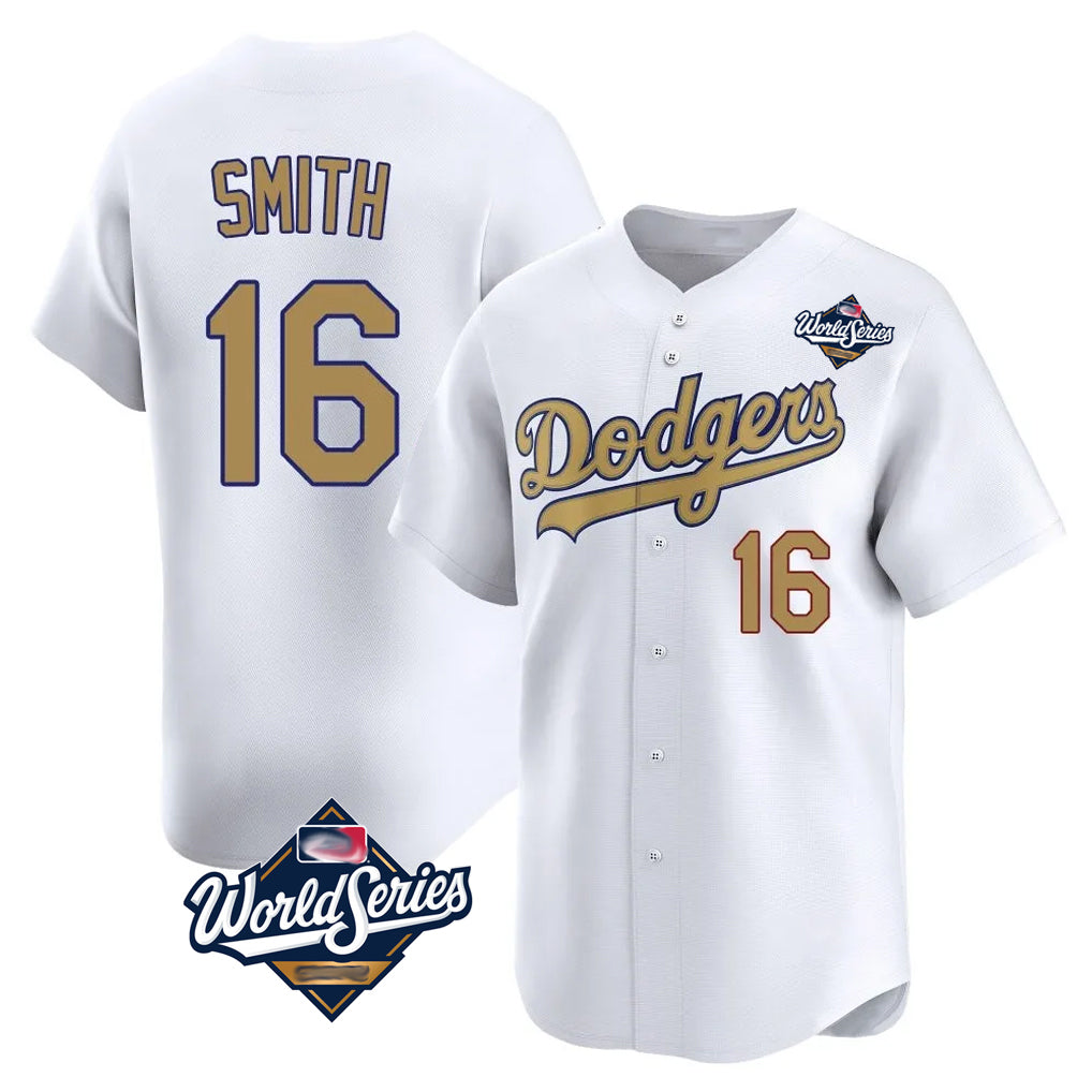 LA.Dodgers #16 Will Smith Player Gold World Series Collection Limited Home Hdoa Stitched Jerseys