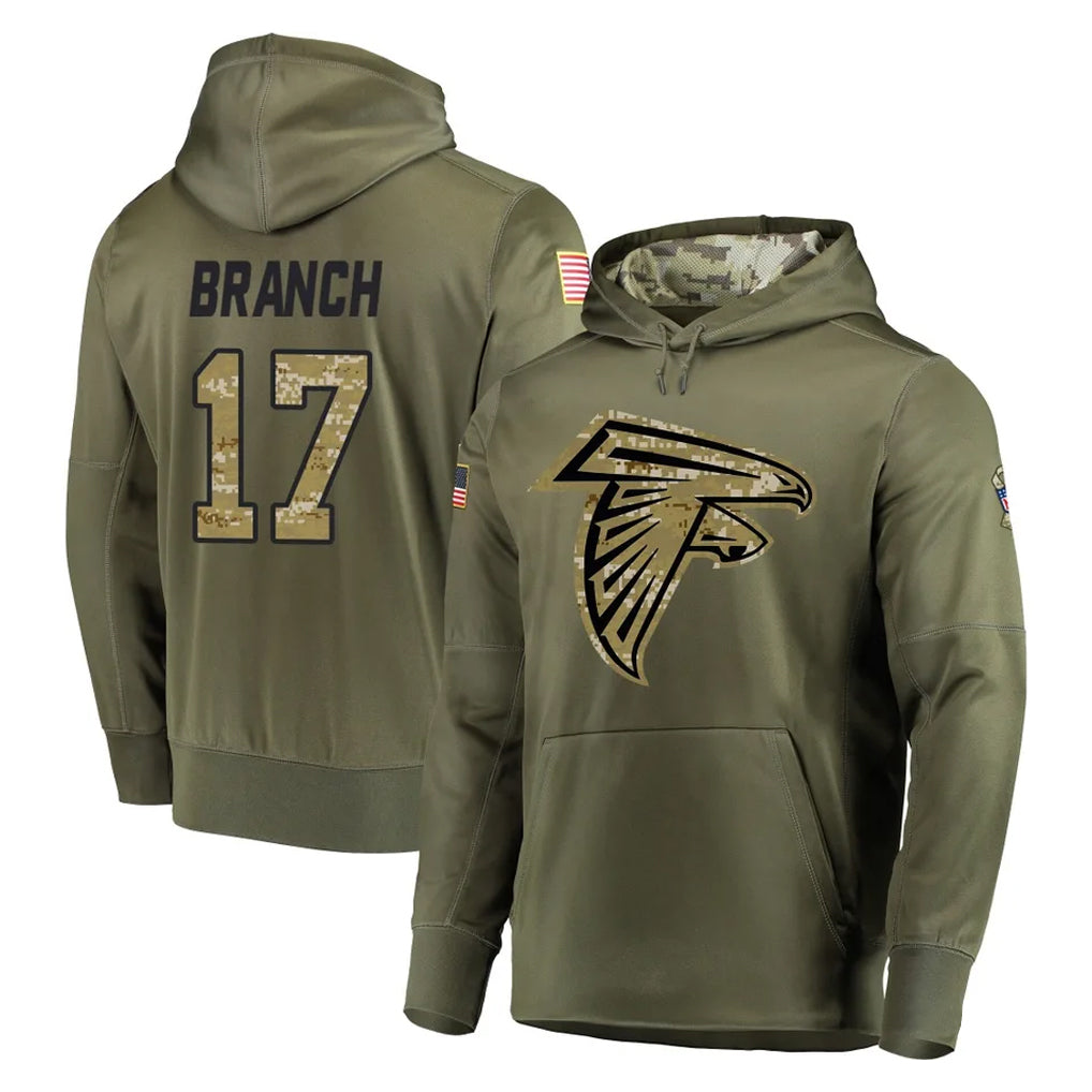 A.Falcons #17 Zachariah Branch Player Olive Salute to Service Club Fleece Hoodie Hdoa Stitched Jerseys