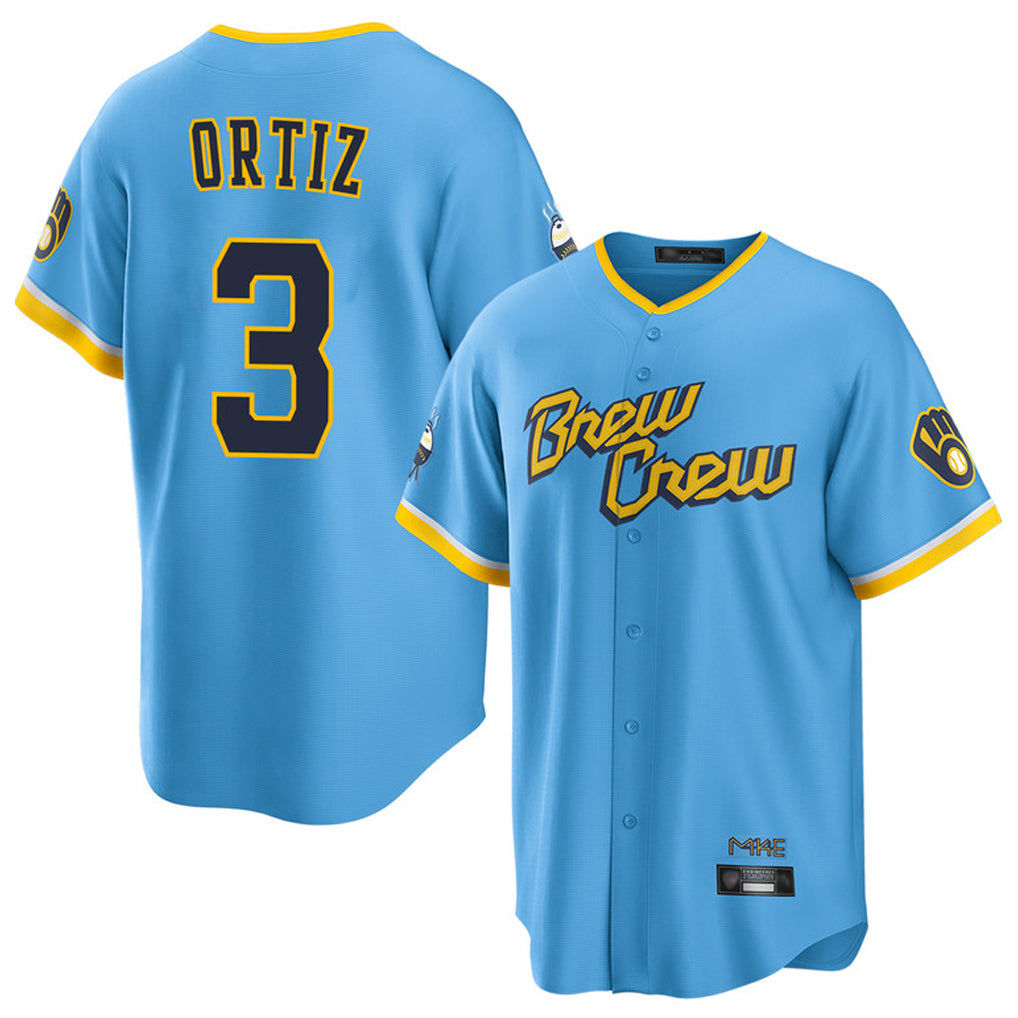 M.Brewers #3 Joey Ortiz Player Light Blue City Connect Home Game Hdoa Stitched Jerseys