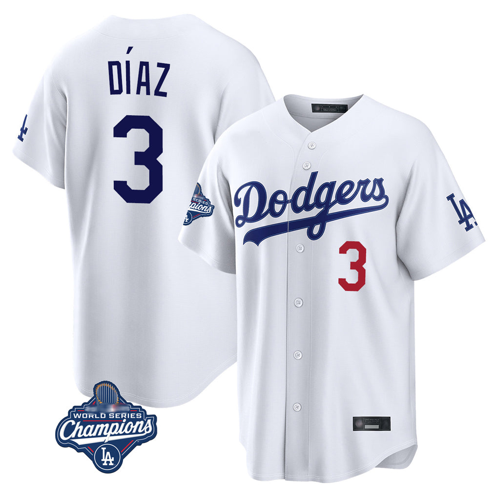 LA.Dodgers #3 Edwin D¨ªaz Player White World Series Meet Home Game Hdoa Stitched Jerseys