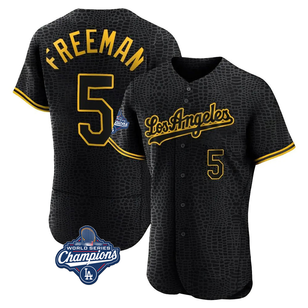 LA.Dodgers #5 Freddie Freeman Player Black World Series Meet Snake Skin City Limited Elite Home Hdoa Stitched Jerseys