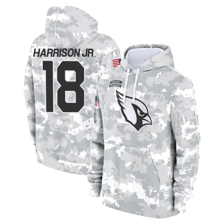 A.Cardinals #18 Marvin Harrison Jr. Player Camo Salute to Service Hoodies Hdoa Stitched Jerseys