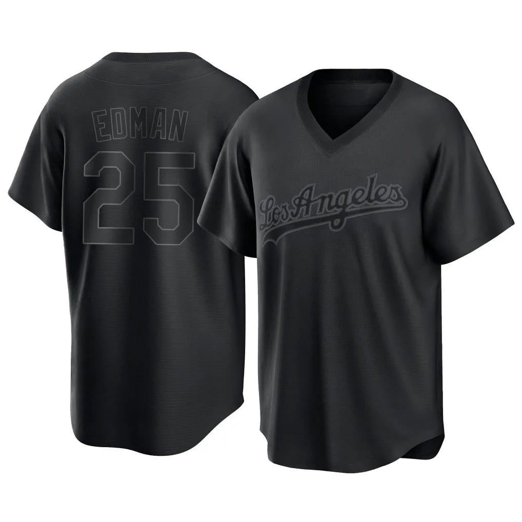 LA.Dodgers #25 Tommy Edman Player Black Pitch Fashion T-shirt Hdoa Stitched Jerseys