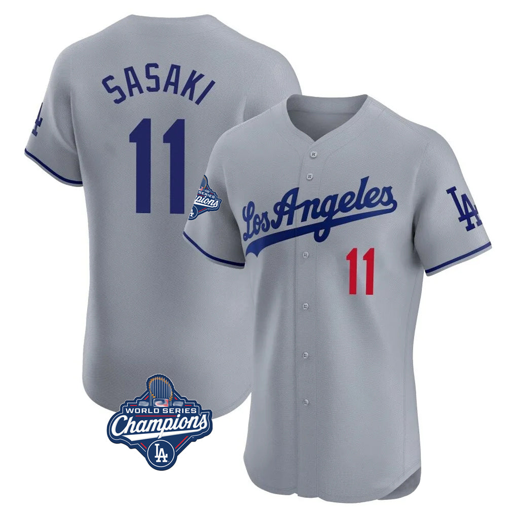 LA.Dodgers #11 Roki Sasaki Player Gray World Series Meet Limited Elite Home Hdoa Stitched Jerseys