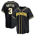 M.Brewers #3 Joey Ortiz Player Black Fashion Out Home Game Hdoa Stitched Jerseys