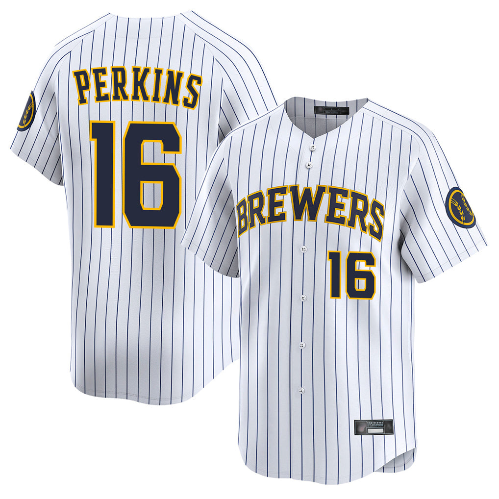 M.Brewers #16 Blake Perkins Player White Stripes Home Limited Game Hdoa Stitched Jerseys