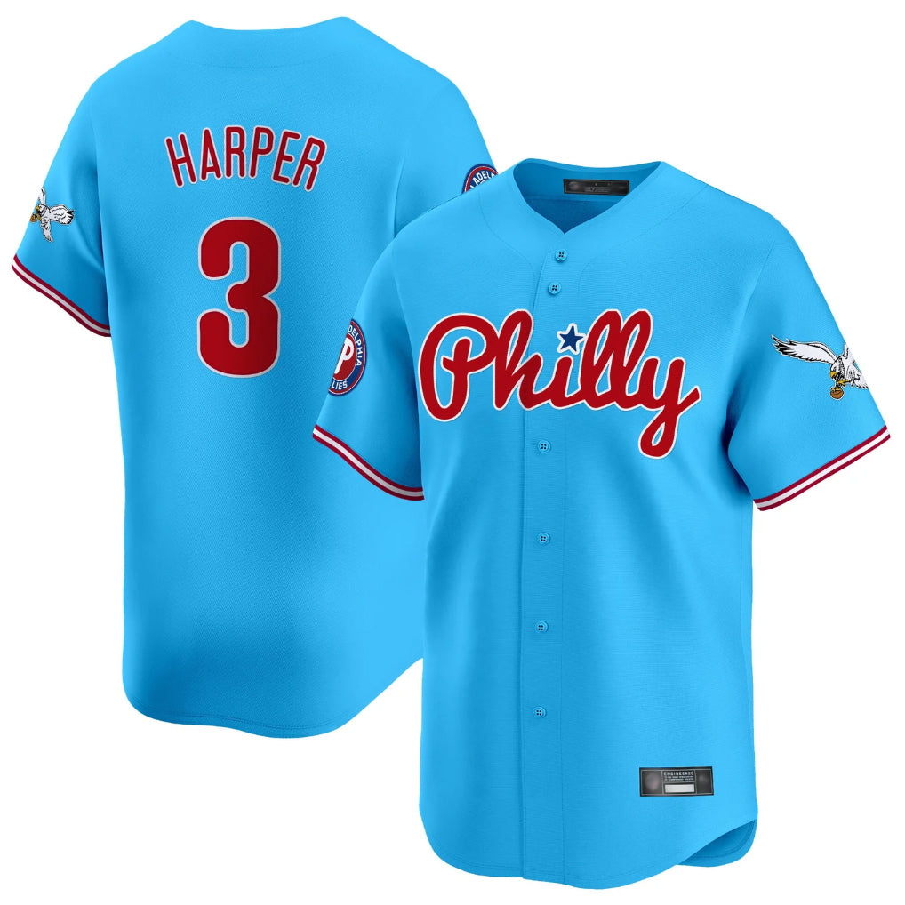 P.Phillies #3 Bryce Harper Player Light Blue Phillies & Eagles Vapor Premier Limited Hdoa Stitched Jerseys