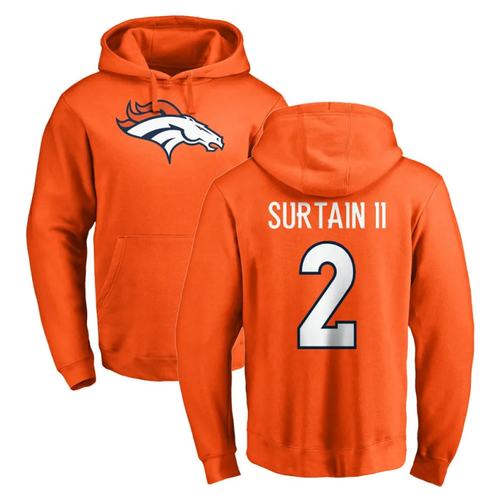 D.Broncos #2 Pat Surtain II Player Orange Pullover Hoodie Limited Hdoa Stitched Jerseys
