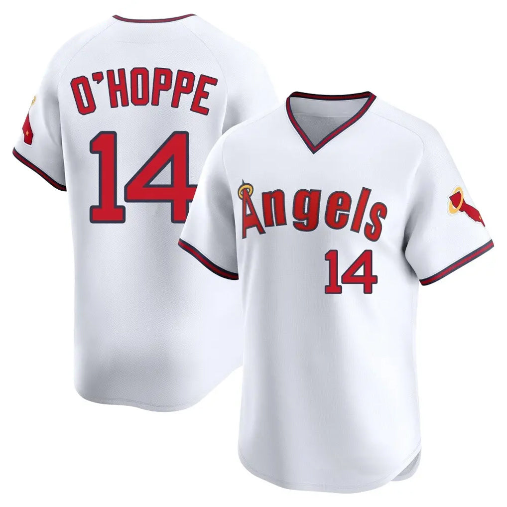 LA.Angels #14 Logan O'Hoppe Player White T-shirt Home Limited Hdoa Stitched Jerseys