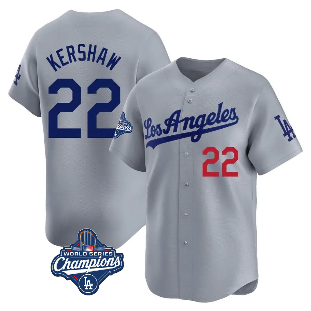 LA.Dodgers #22 Clayton Kershaw Player Gray World Series Meet Limited Home Hdoa Stitched Jerseys