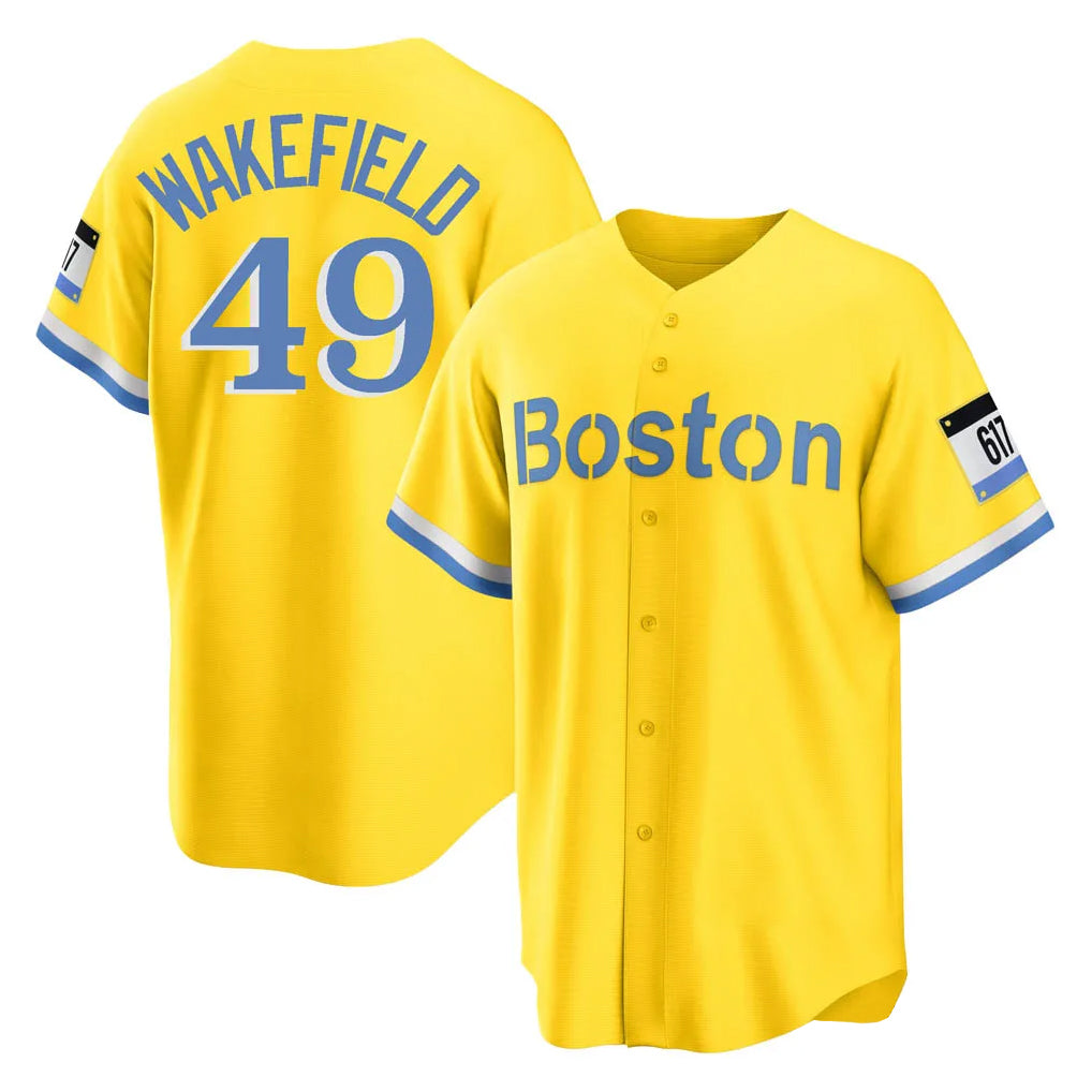 B.Red Sox #49 Tim Wakefield Player Yellow Home Game Hdoa Stitched Jerseys