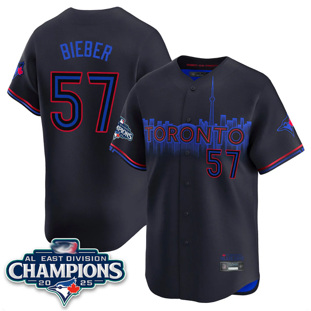 T.Blue Jays #57 Shane Bieber Player Black AL East Division City Connect Hdoa Stitched Jerseys