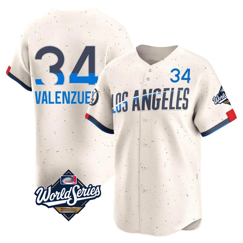 LA.Dodgers #34 Fernando Valenzuela Player Cream World Series City Connect Limited Home Hdoa Stitched Jerseys