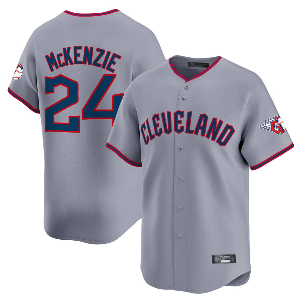 C.Guardians #24 Triston McKenzie Player Gray Road Limited Home Game Hdoa Stitched Jerseys
