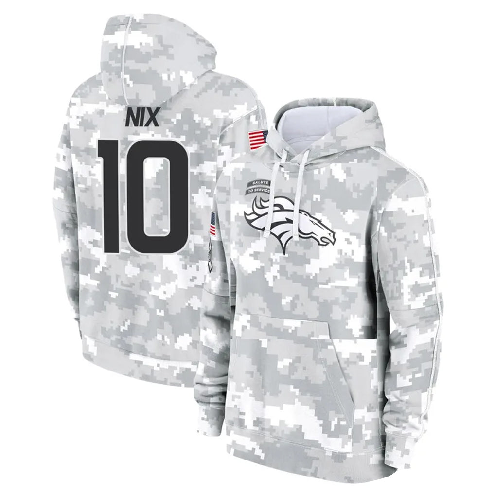 D.Broncos #10 Bo Nix Player Arctic Camo Salute to Service Hoodies Limited Game Hdoa Stitched Jerseys