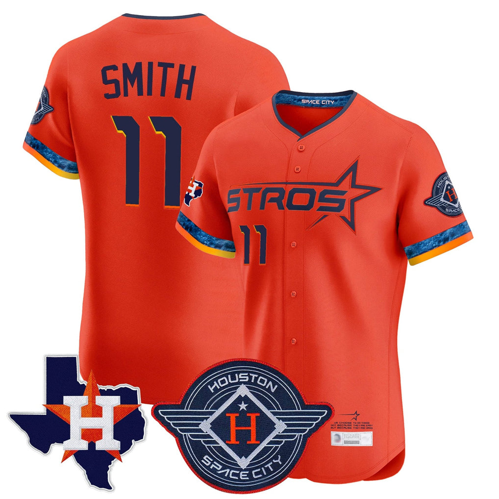 H.Astros #11 Cam Smith Player Orange City Connect Texas Patch Vapor Premier Limited Elite Home Hdoa Stitched Jerseys