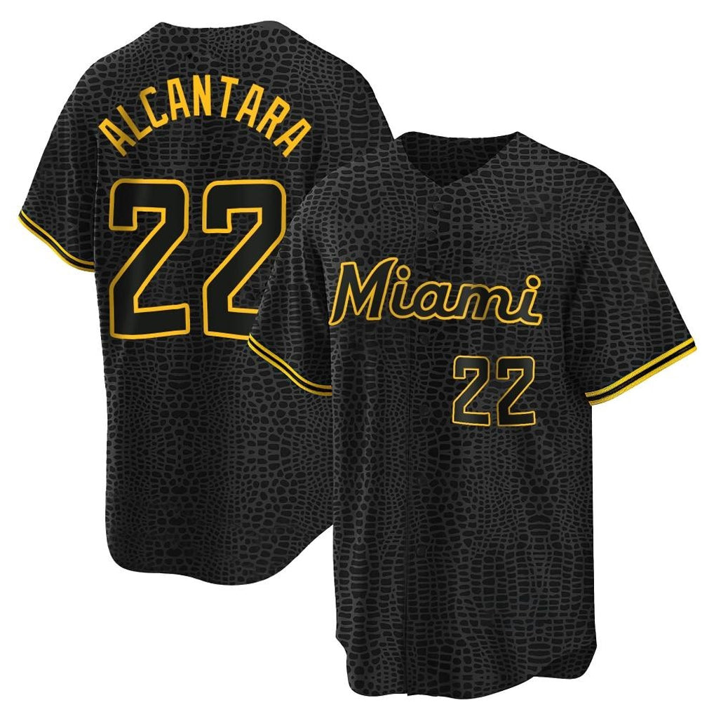 M.Marlins #22 Sandy Alcantara Player Black Snake Skin City Home Game Hdoa Stitched Jerseys