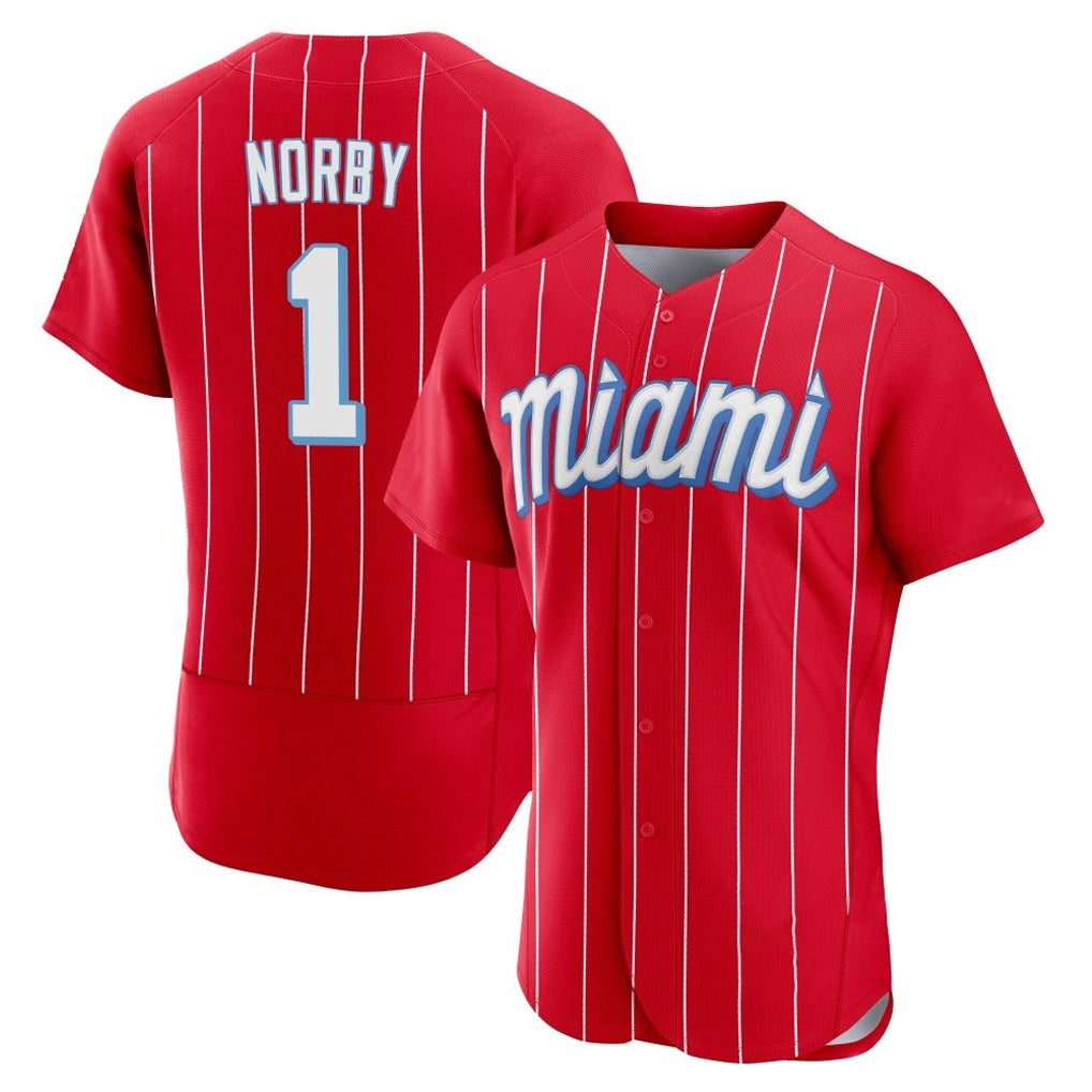 M.Marlins #1 Connor Norby Player Red City Connect Home Limited Elite Hdoa Stitched Jerseys