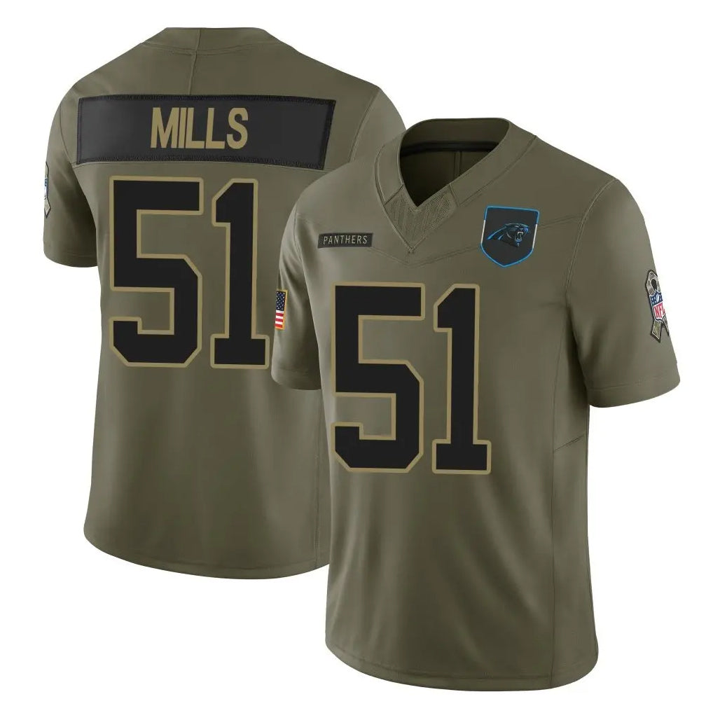C.Panthers #51 Sam Mills Player Olive Salute to Service Limited Home Game Hdoa Stitched Jerseys