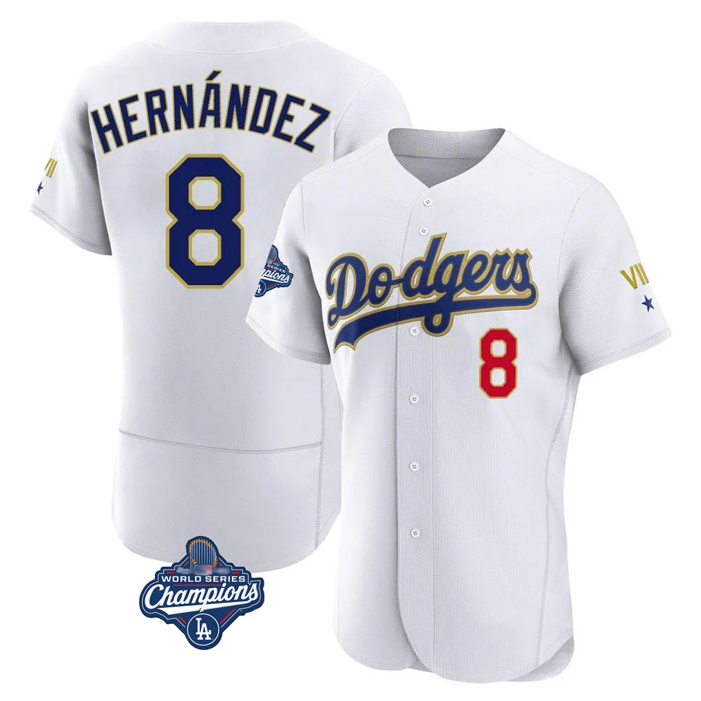LA.Dodgers #8 Enrique Hern¨¢ndez Player Gold White World Series Meet 2026 Collection Stadium Limited Elite Hdoa Stitched Jerseys