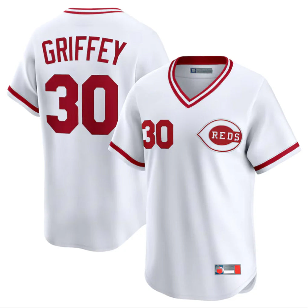 C.Reds #30 Ken Griffey Player White Cooperstown Collection Limited T-shirt Home Hdoa Stitched Jerseys