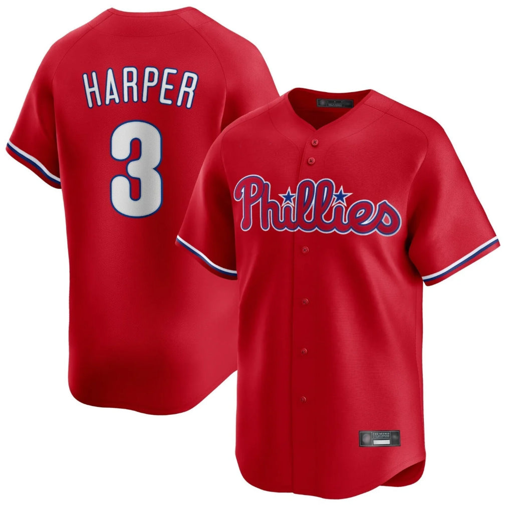 P.Phillies #3 Bryce Harper Player Red Home Limited Hdoa Stitched Jerseys