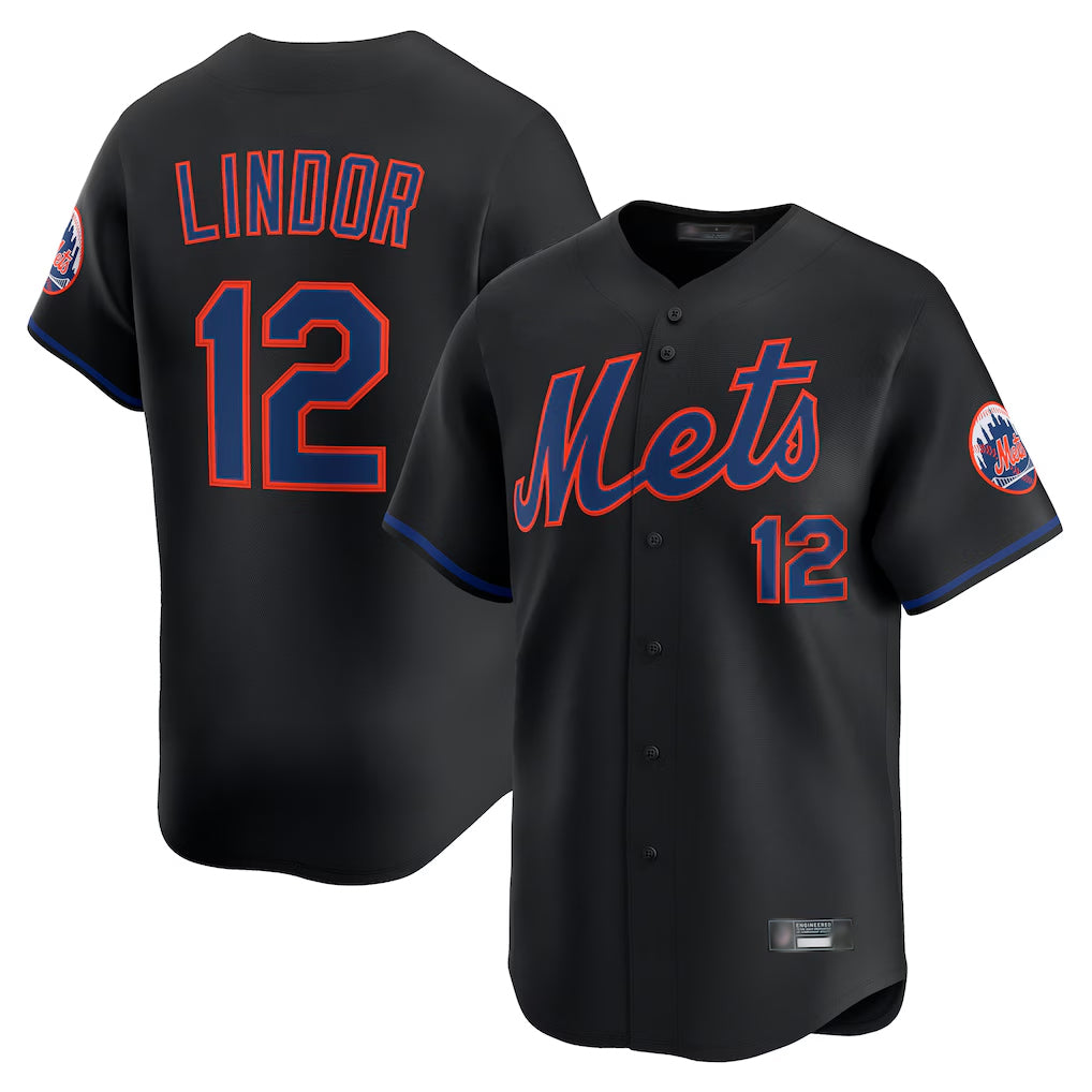NY.Mets #12 Francisco Lindor Player Black Alternate Home Limited Hdoa Stitched Jerseys