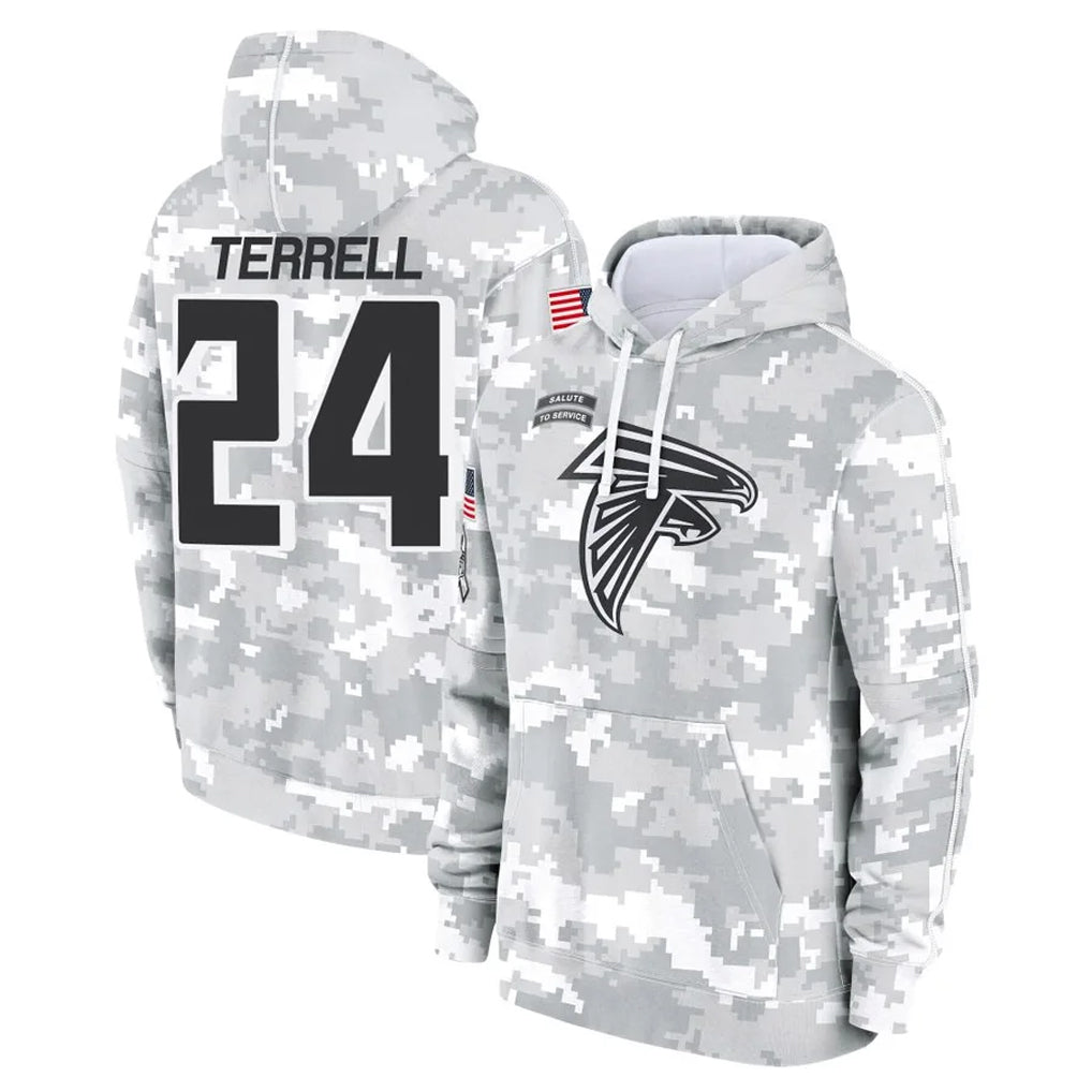 A.Falcons #24 A.J. Terrell Jr. Player Arctic Camo Salute to Service Limited Hoodie Hdoa Stitched Jerseys