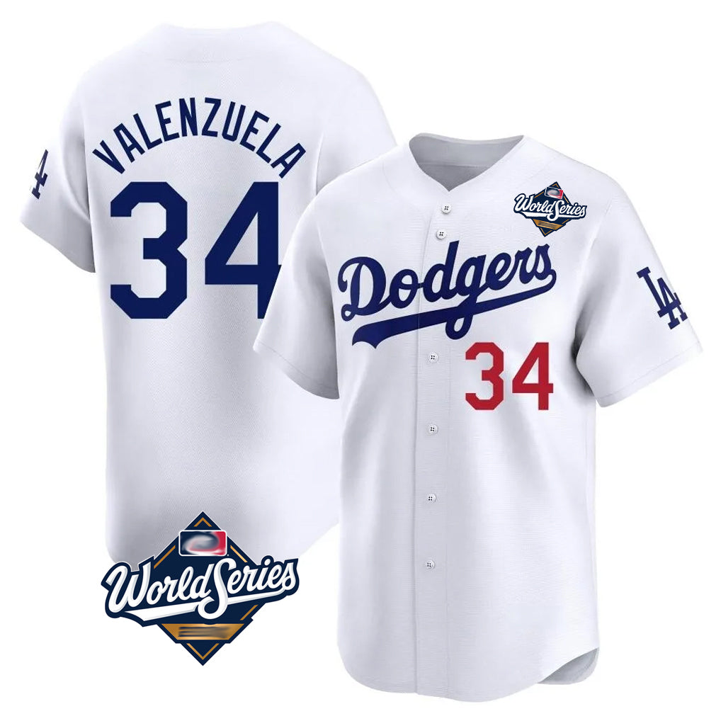 LA.Dodgers #34 Fernando Valenzuela Player White World Series Limited Home Hdoa Stitched Jerseys