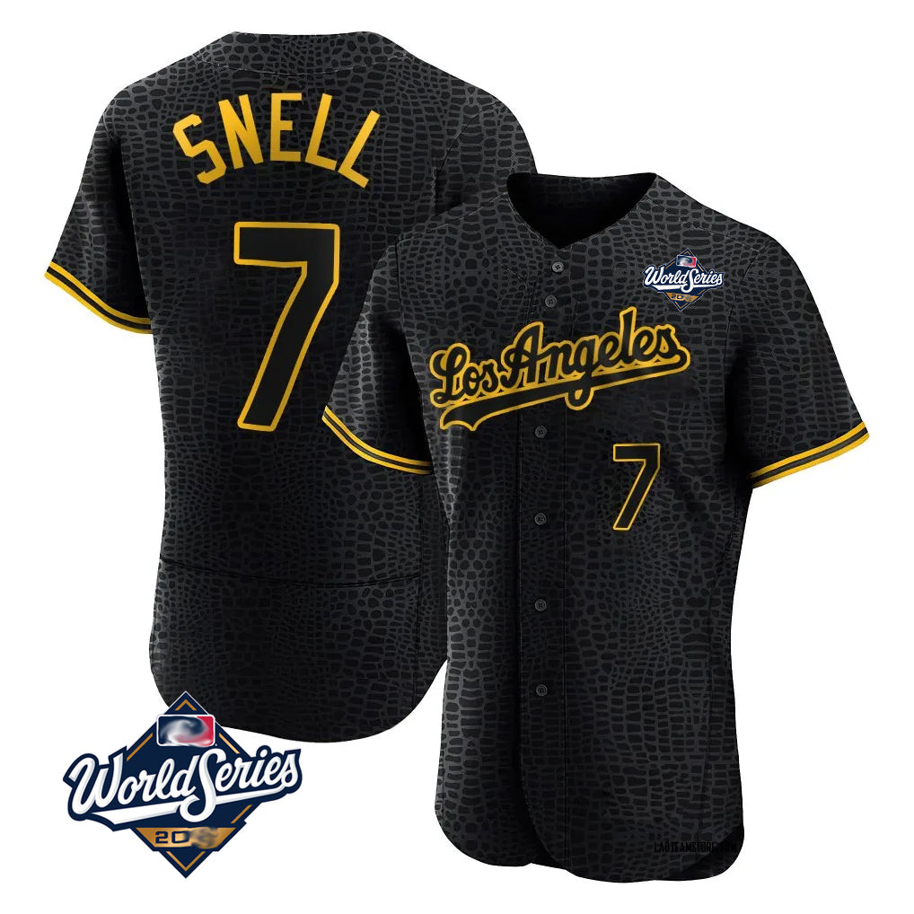 LA.Dodgers #7 Blake Snell Player Black Snake Skin City Limited Elite World Series Home Hdoa Stitched Jerseys