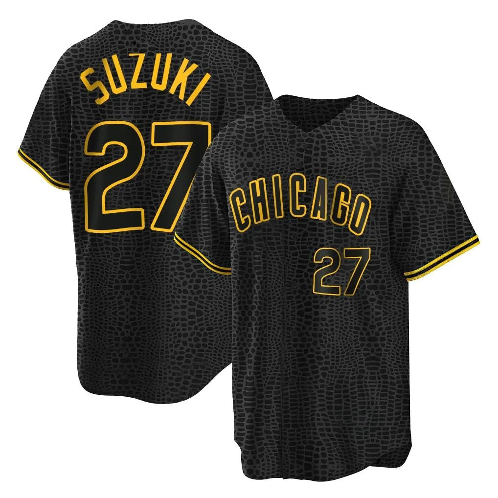 C.Cubs #27 Seiya Suzuki Player Black Snake Skin City Game Hdoa Stitched Jerseys